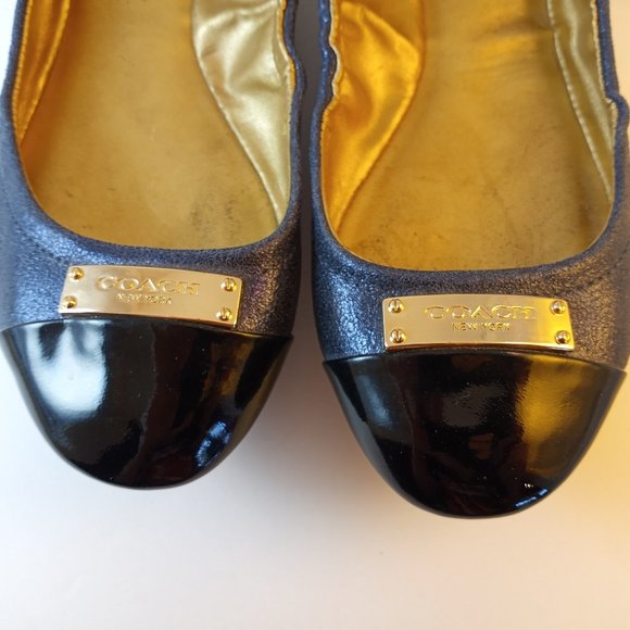 Coach Darsi Blue Metallic Black Cap Toe Slip on Ballet Flats size 7 - Picture 7 of 14